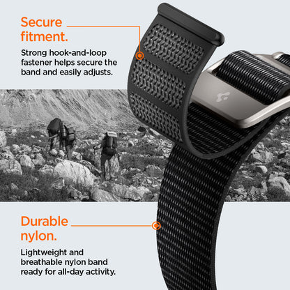 AMP05981 - Apple Watch (45mm) DuraPro Flex Ultra in Black strong hook and loop fastener helps secure the band and easily adjusts. Lightweight and breathable nylon band ready for all day activity.