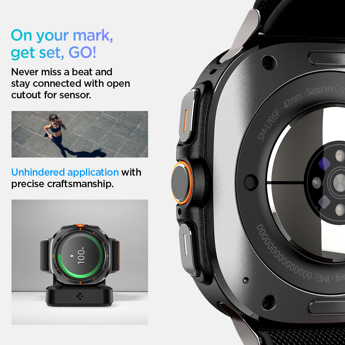 AMP08772 - Galaxy Watch Ultra (47mm) Lite Fit Band in Black on your mark, get set go! never miss a beat and stay connected with open cutout for sensor. unhindered application with precise craftsmanship.
