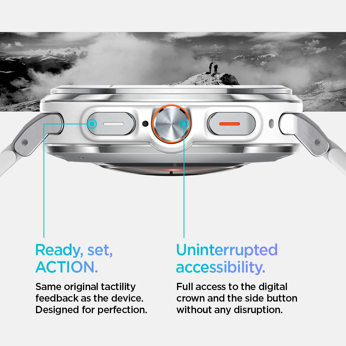 AMP08823 - Watch Ultra (47mm) Modern Fit 316L Band in Silver ready, set, action. same original tactility feedback as the device designed for perfection uninterrupted accessibility. full access to the digital crown and the slide button without any disruption.