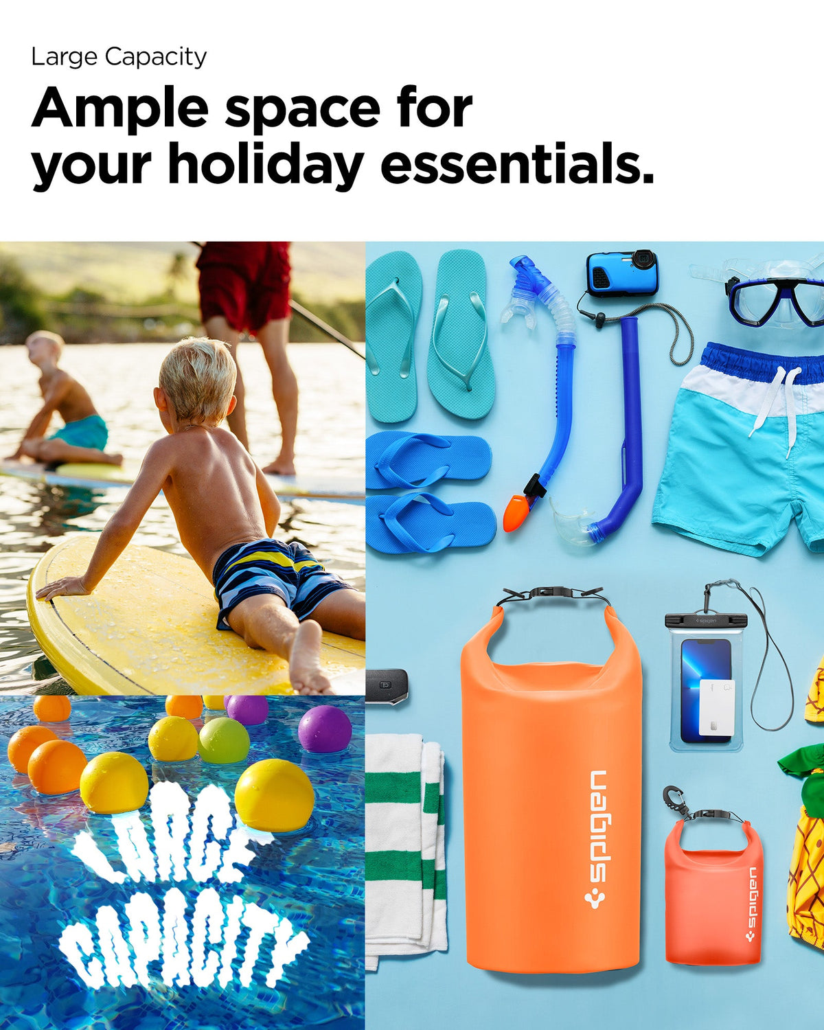 AMP06025 - AquaShield Waterproof Bag A630 in Sunset Orange showing the large capacity, ample space for your holiday essentials