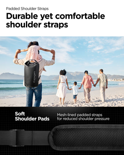 AMP07226 - AquaShield Waterproof Bag A631 in Black showing the padded shoulder straps, durable yet comfortable shoulder straps, with mesh-lined padded strap for reduced shoulder pressure