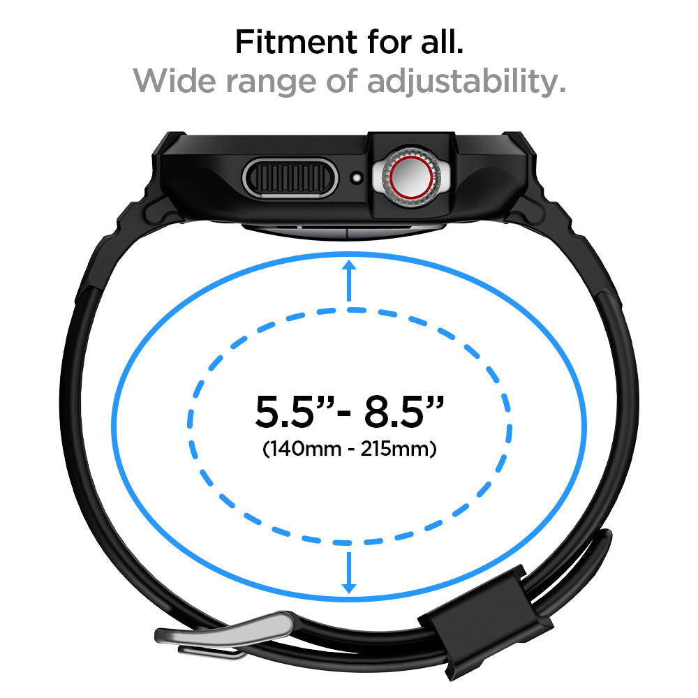 062CS25324 - Apple Watch Series (Apple Watch (45mm)) Case Rugged Armor Pro in black fitment for all, wide range (140mm-215mm) of adjustability.