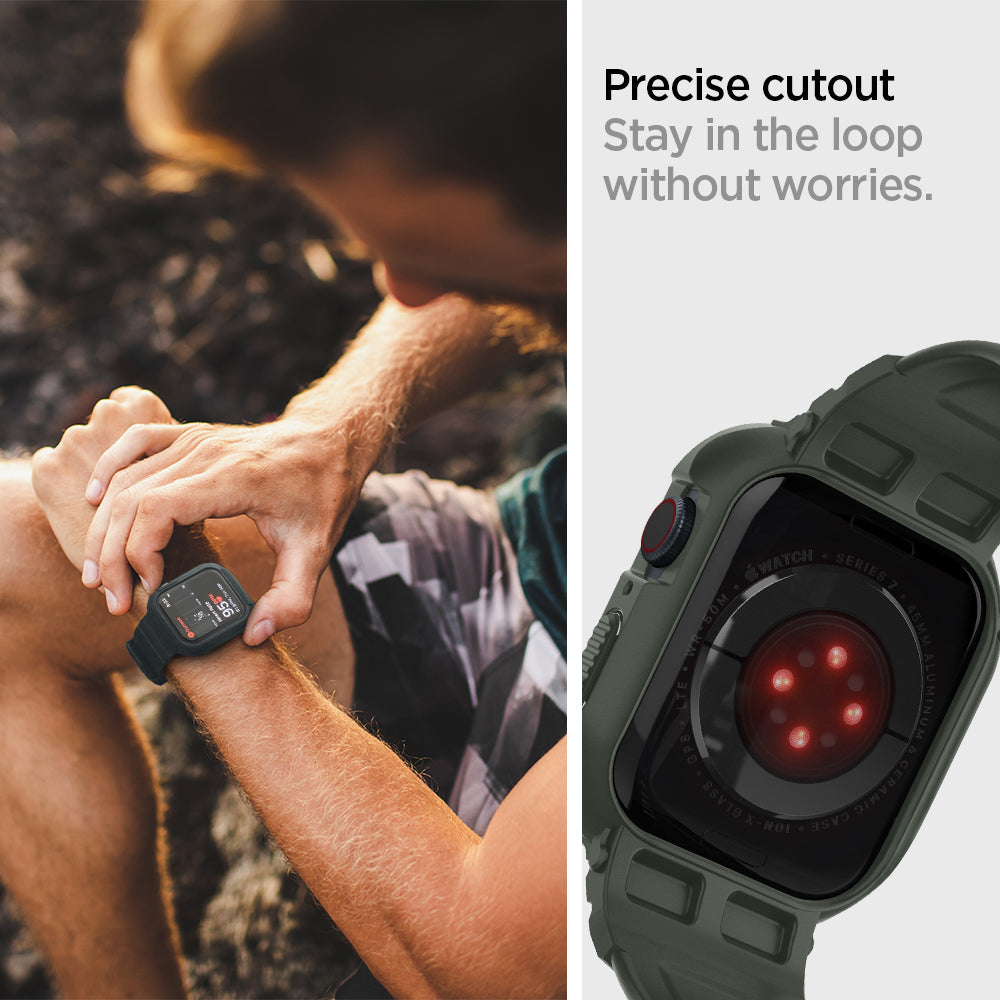 062CS26016 - Apple Watch Series (Apple Watch (45mm)) Case Rugged Armor Pro in military green precise cutout stay in the loop without worries.