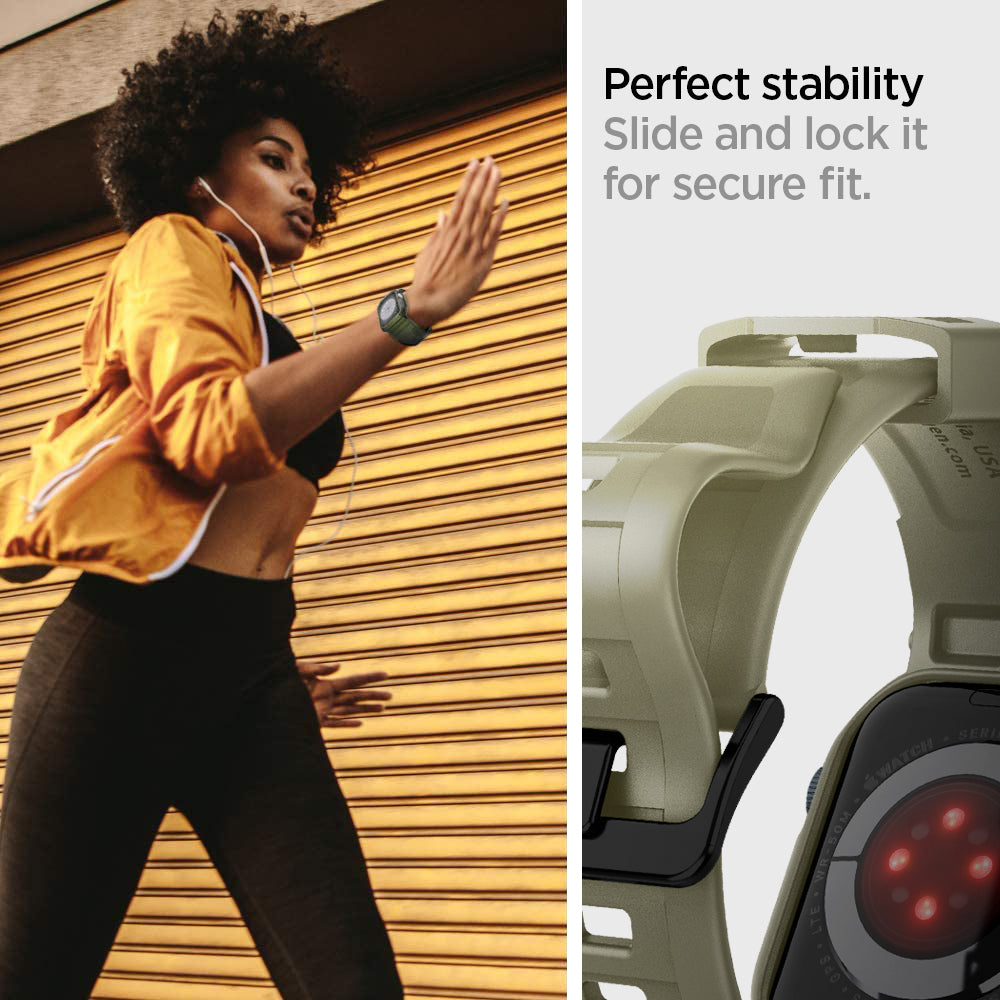ACS05914 - Apple Watch Series (Apple Watch (45mm)) Case Rugged Armor Pro in vintage khaki perfect stability slide and lock it for secure fit.
