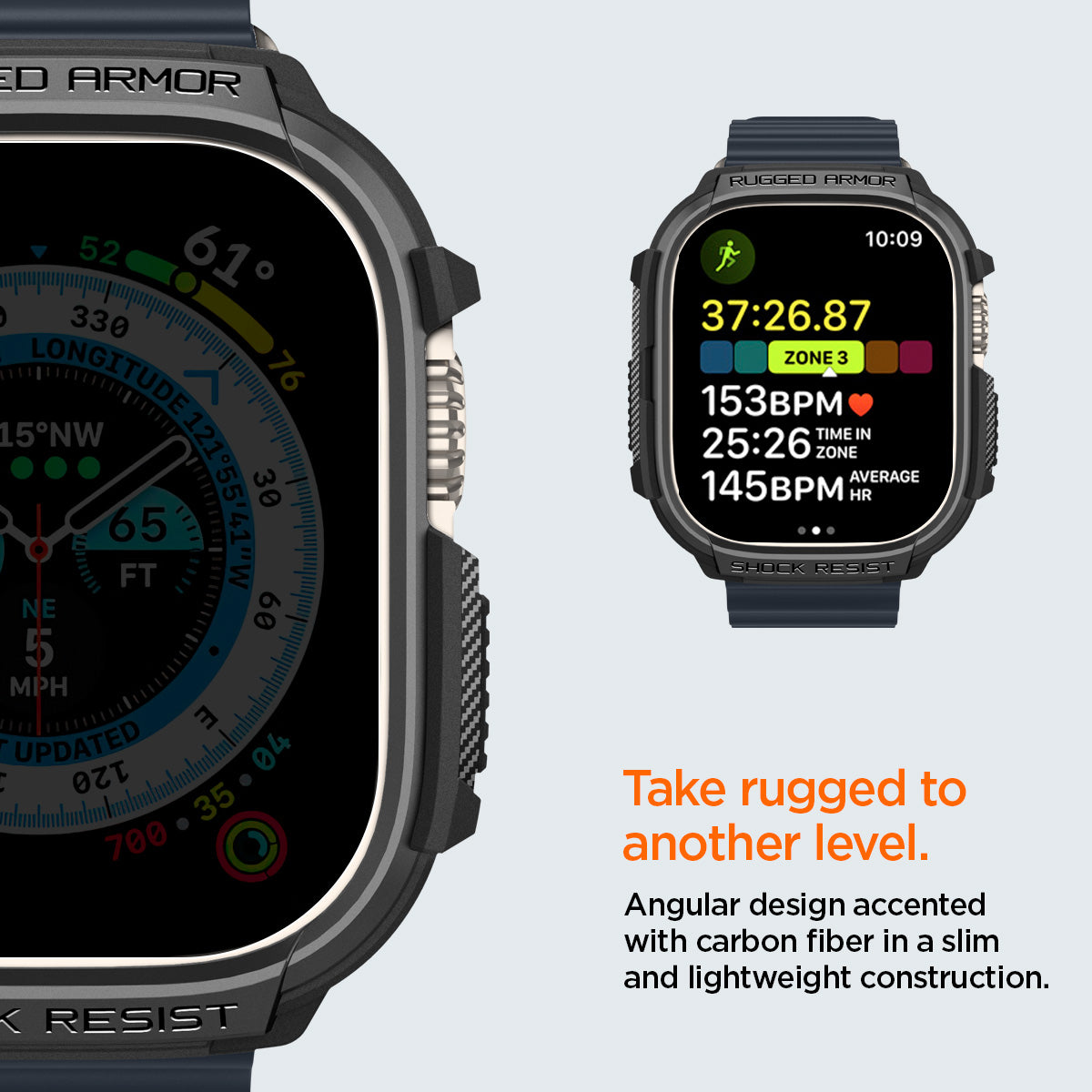 ACS05456 - Apple Watch Series (Apple Watch (49mm)) in matte black angular design accented with carbon fiber in a slim and lightweight construction. Take rugged to another level.
