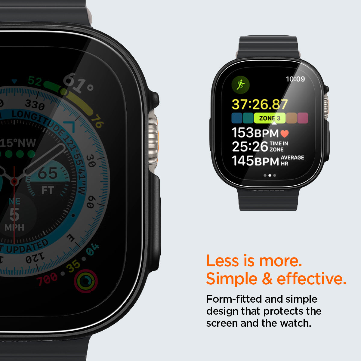 ACS05558 - Apple Watch Ultra (Apple Watch (49mm)) Case Thin Fit 360 in black form fitted and simple design that protects the screen and the watch.