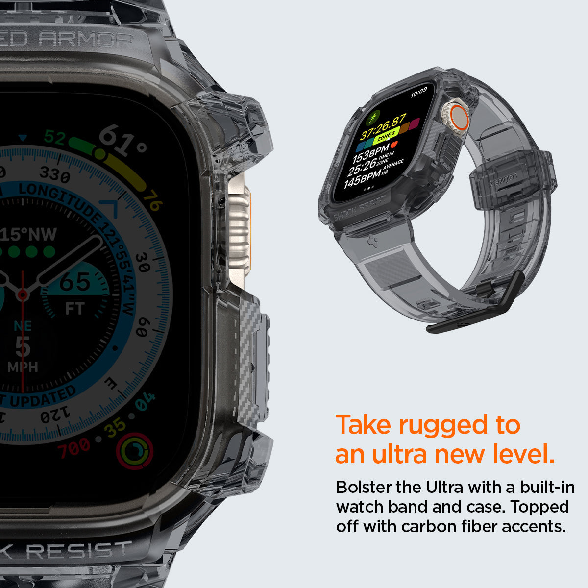 ACS06028 - Apple Watch Series (Apple Watch (49mm)) in space crystal bolster the ultra with a built in watch band and case. Topped off with carbon fiber accents. Take rugged to an ultra new level.