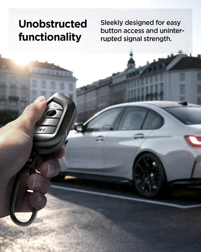 ACS10425 - BMW Key Fob Cover | BK100 in Matte Black showing an obstructed functionality. Designed for easy button access and uninterrupted signal strength.