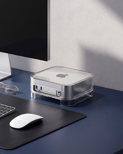 ACS09210 - Apple Mac Mini Stand | Ultra Hybrid in Crystal Clear showing Mac Mini Stand with a mouse