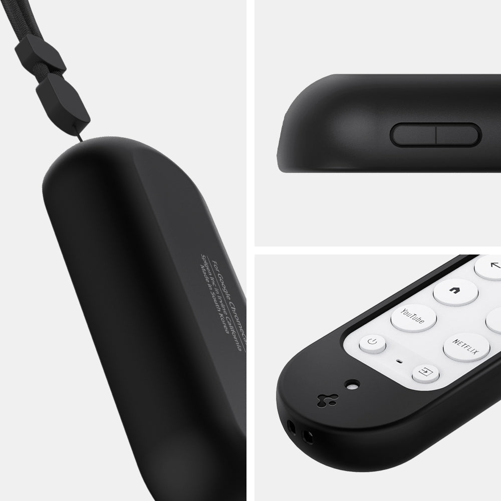 AMP02714 - Chromecast with Google TV Silicone Fit Voice Remote in black showing the different angles