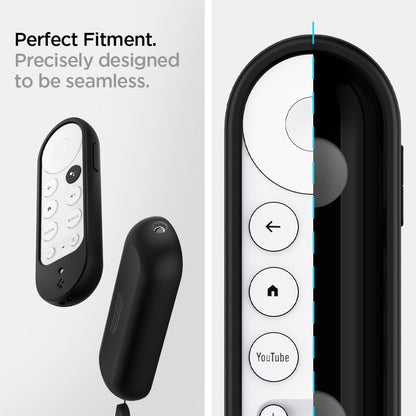 AMP02714 - Chromecast with Google TV Silicone Fit Voice Remote in black showing the perfect fitment. precisely designed to be seamless