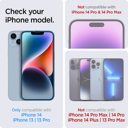 AGL03386 - iPhone 14 Screen Protector EZ FIT GLAS.tR (Sensor Protection) check your iPhone model. Only compatible with iPhone 14 , 13 , 13 pro. Compatible with iPhone 14 pro, 14 pro max. Not compatible with iPhone 14 pro, 14 pro max, 14 plus, 13 pro max