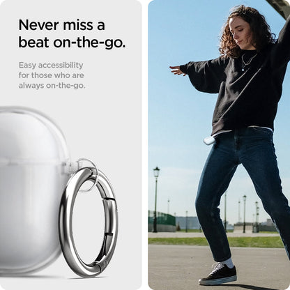 ASD01981 - Apple AirPods 3 Case Ultra Hybrid in crystal clear showing the easy accessibly for those who are always on-the-go