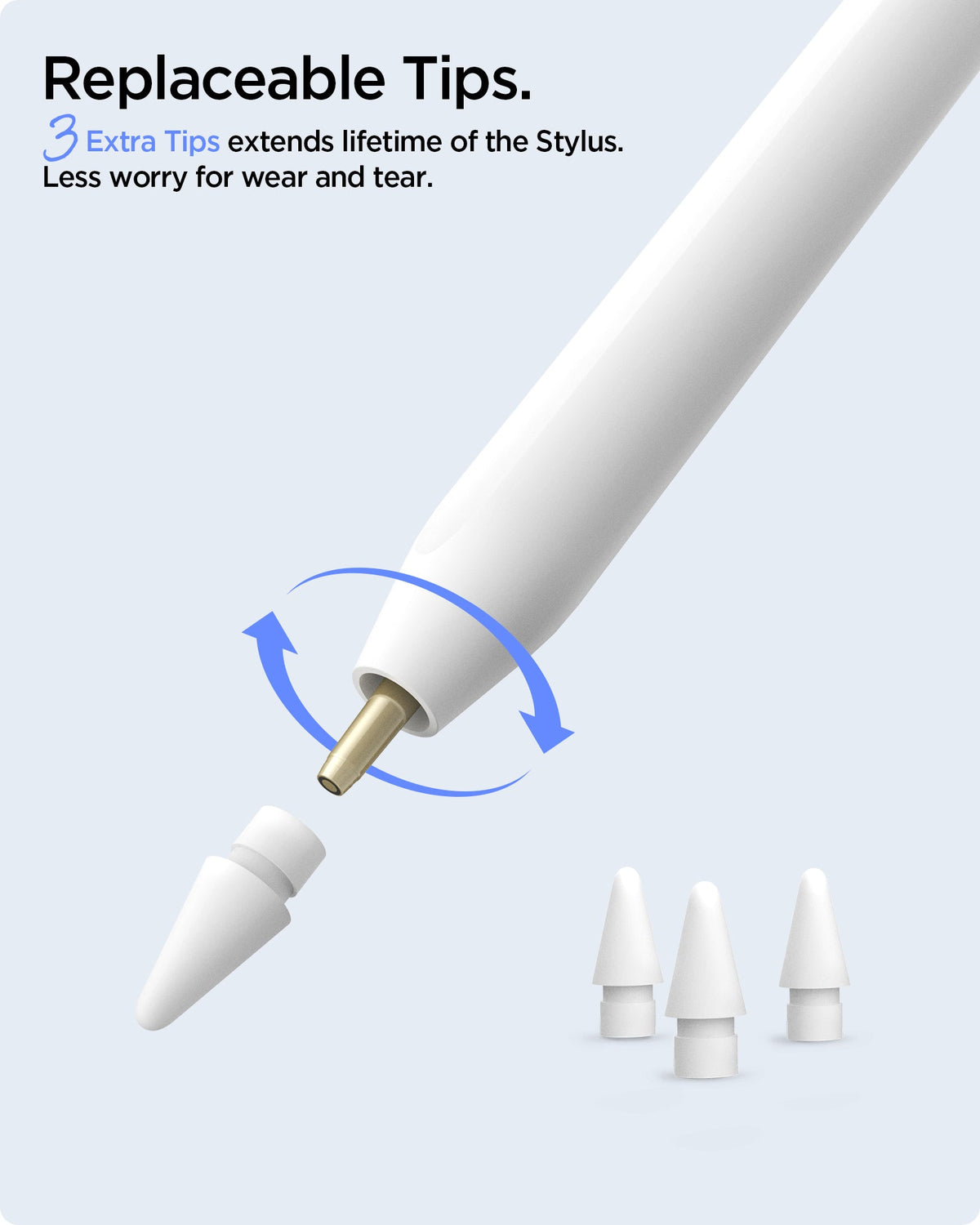 APP07858 - Apple Stylus Pen | DA12 White replaceable tips. 3 extra tips extends lifetime of the stylus less worry for wear and tear