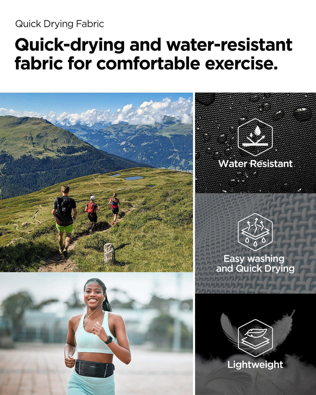AMP04618 - Dynamic Shield™ Running Waistpack in black showing the quick drying fabric feature