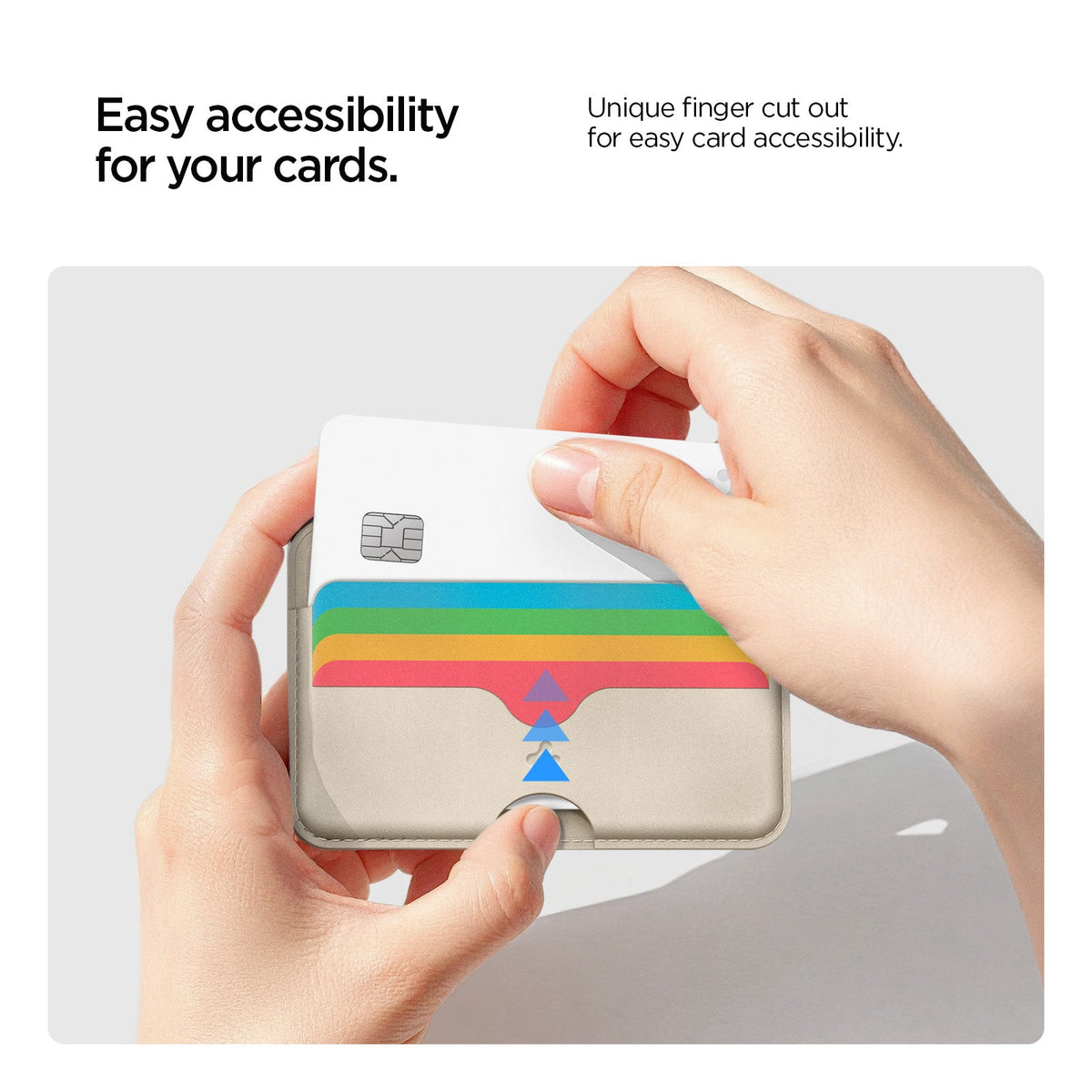 AFA07232 - MagSafe Card Holder Folder Pop (Mag Fit) in Rainbow showing the unique finger cut out for easy card accessibility