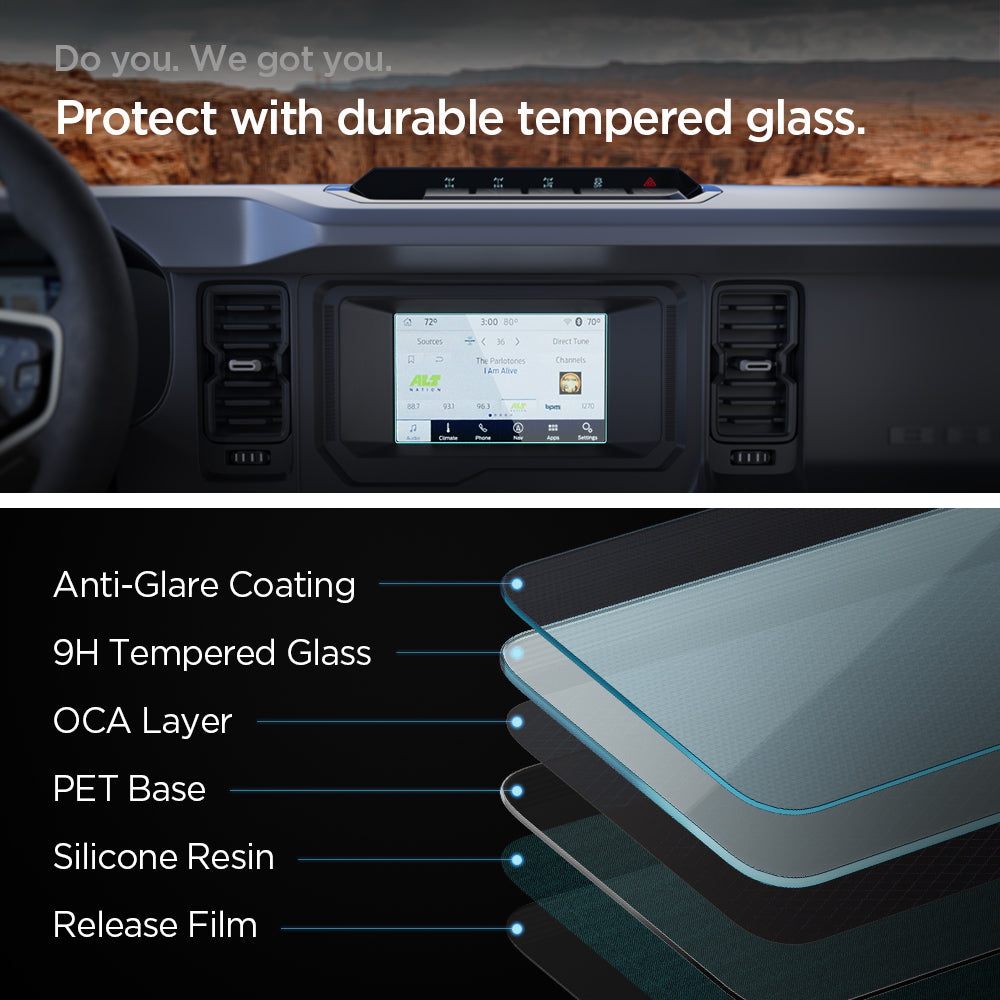 AGL04569 - Ford Bronco 8" Screen Protector GLAS.tR SLIM Anti-Glare showing do you. we got you. protect with durable tempered glass.