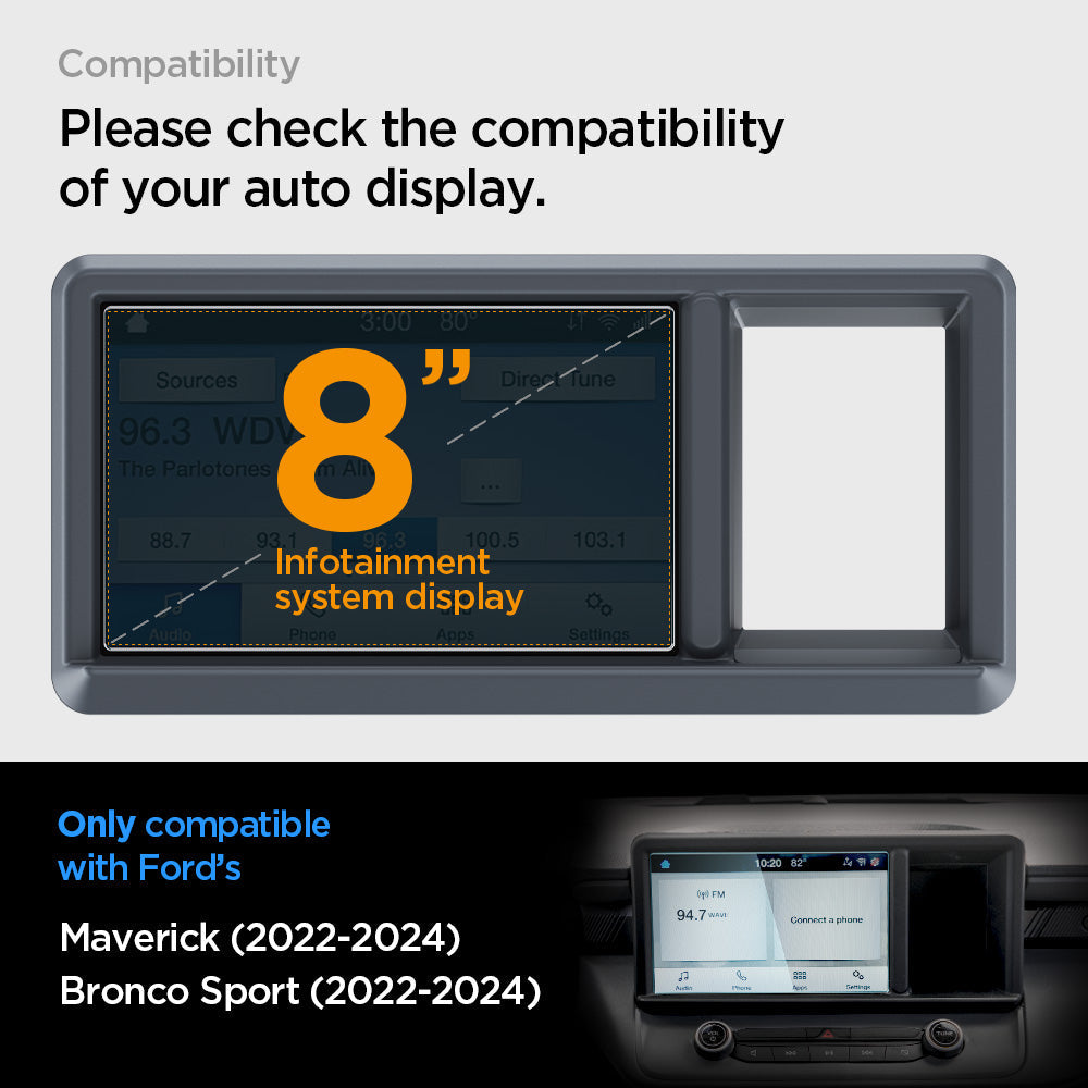 AGL04453 - Ford Maverick 8" Screen Protector GLAS.tR SLIM Anti-Glare showing compatibility. only for ford's 8 inch infotainment system display