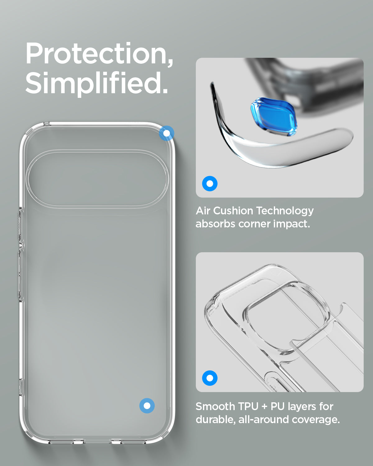 ACS11430 - Pixel 11 Pro Ultra Hybrid Crystal Clear Crystal clear case for Pixel 11 Pro featuring Air Cushion Technology, reinforced corners, and hybrid TPU and PC construction.
