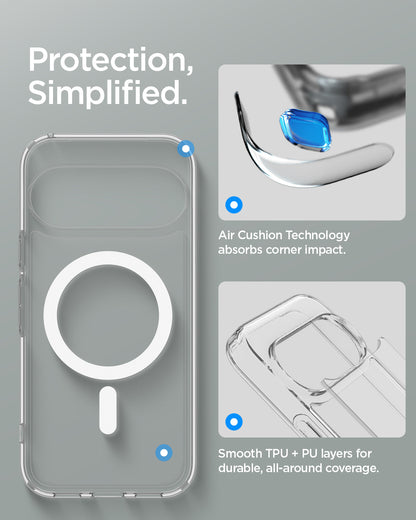 ACS11431 - Pixel 11 Pro Ultra Hybrid (Mag Fit) Clear White case featuring Air Cushion Technology, reinforced corners, and durable hybrid TPU and PC construction.