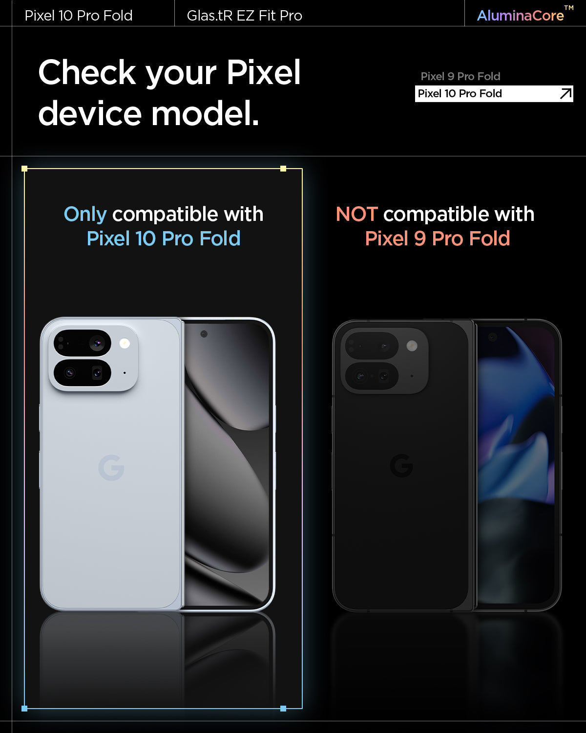AGL09665 - Pixel 10 Pro Fold Case Ultra Hybrid Metal Ring (MagFit) in crystal clear showing check your pixel device model. only compatible with pixel 10 pro fold