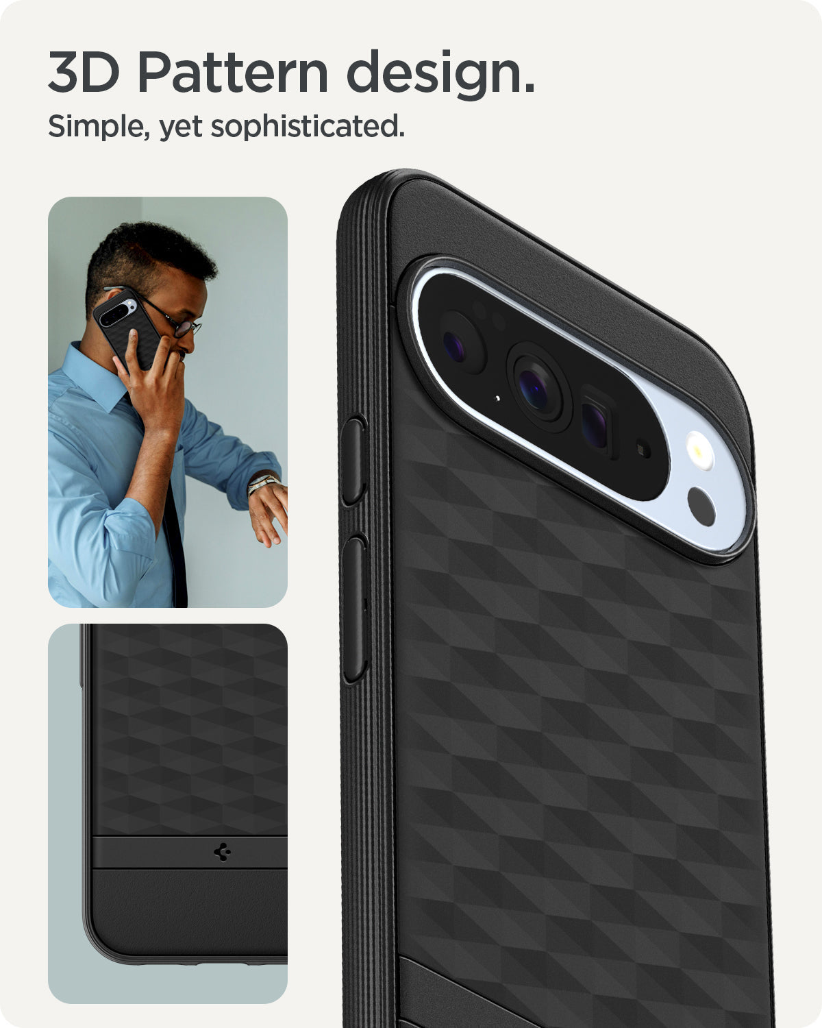 ACS09731 - Pixel 10 Pro XL Case Parallax (MagFit) in black showing the 3d pattern design. Simple, yet sophisticated.