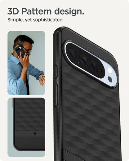 ACS09731 - Pixel 10 Pro XL Case Parallax (MagFit) in black showing the 3d pattern design. Simple, yet sophisticated.