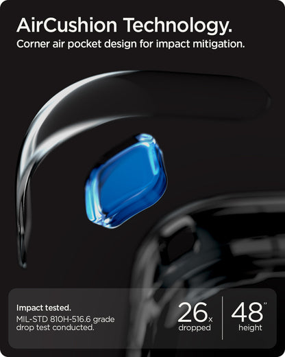 ACS09731 - Pixel 10 Pro XL Case Parallax (MagFit) in black showing the AirCushion Technology. Corner air pocket design for impact mitigation. Impact tested with 26x dropped at 48" height.
