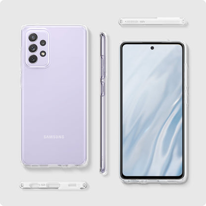 ACS02325 - Galaxy A72 Case Liquid Crystal in Crystal Clear showing side, front and back with case open.