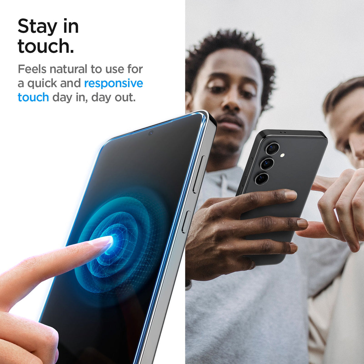 AGL07626 - Galaxy S24 Plus GLAS.tR EZ Fit in Privacy showing feels natural to use for a quick and responsive touch day in, day out