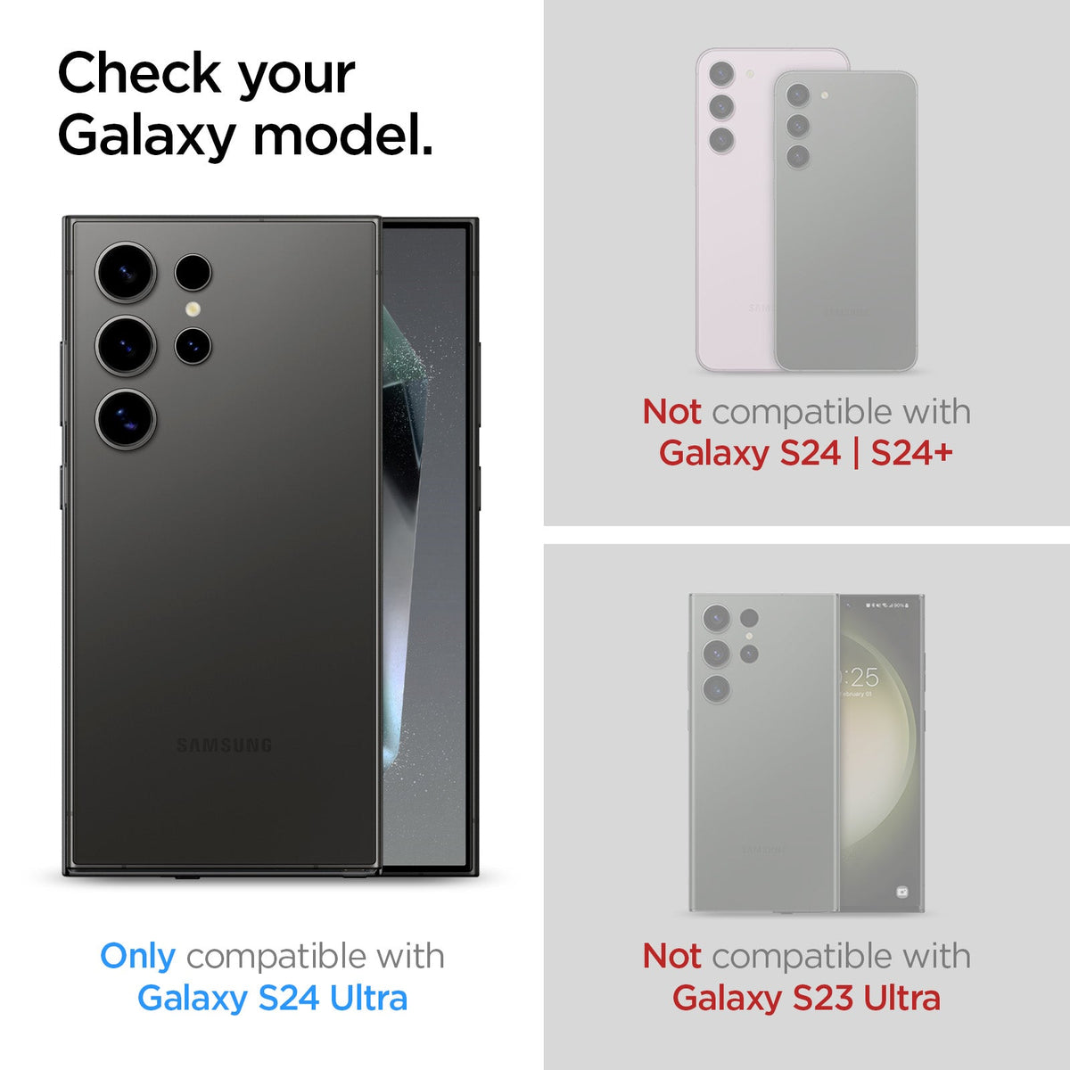 AGL07625 - Galaxy S24 Ultra GLAS.tR EZ Fit in Privacy showing only compatible with Galaxy S24 Ultra. Not compatible with Galaxy S24 | S24+ and Galaxy S23 Ultra