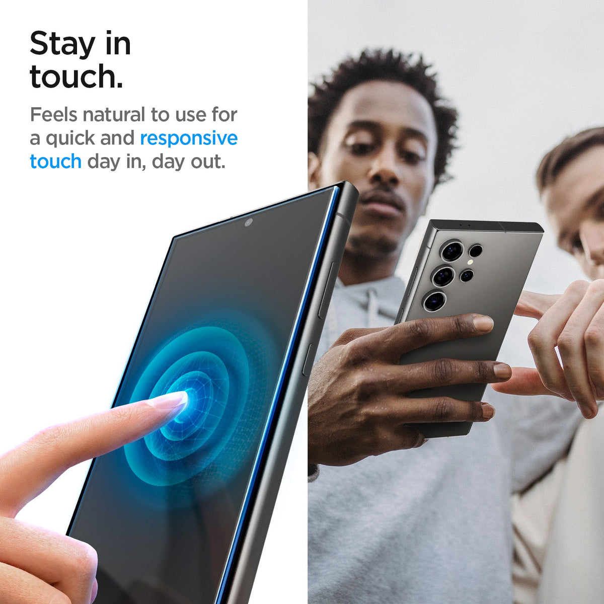 AGL07625 - Galaxy S24 Ultra GLAS.tR EZ Fit in Privacy showing feels natural to use for a quick and responsive touch day in, day out