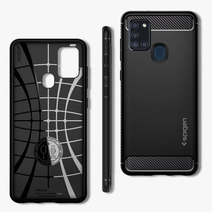 ACS00974 - Galaxy A21s Case Rugged Armor in Matte Black showing the back, inner and side