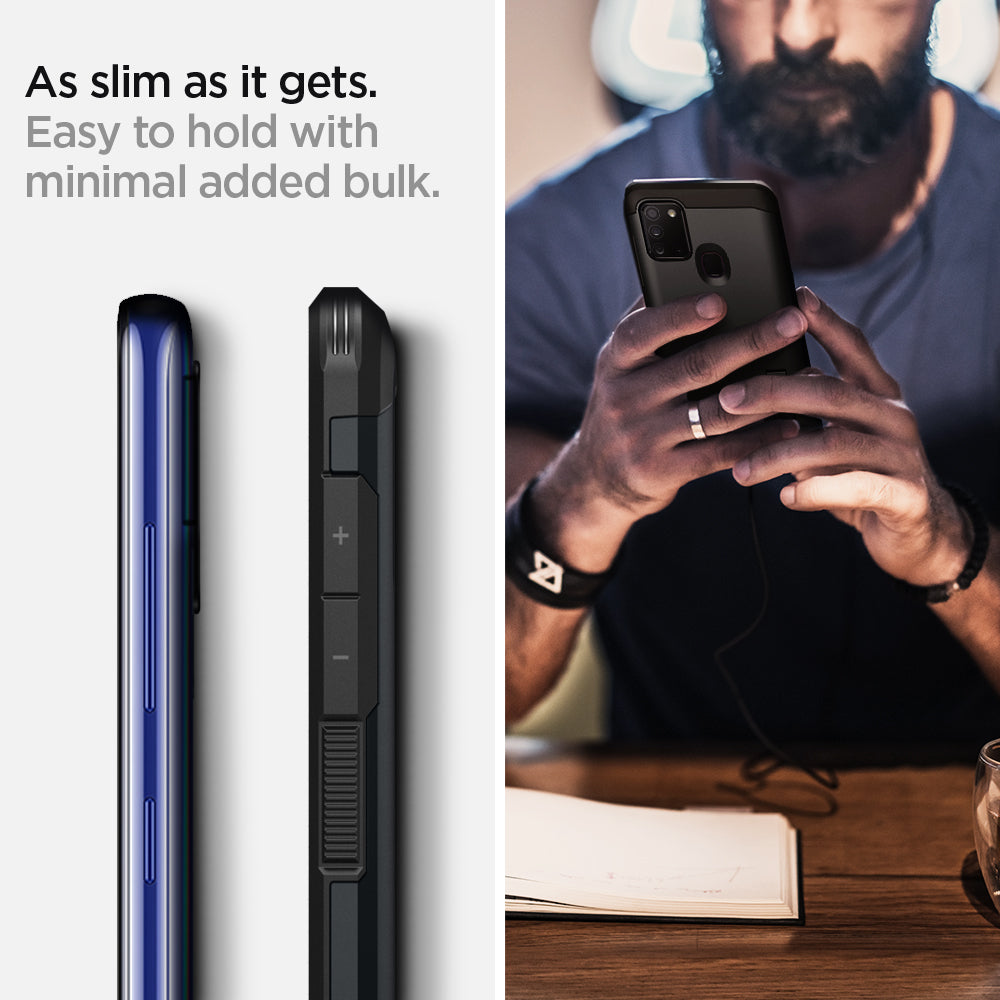 ACS00977 - Galaxy A21s Case Tough Armor in Metal Slate showing as slimmer as it gets. Easy to hold with minimal added bulk