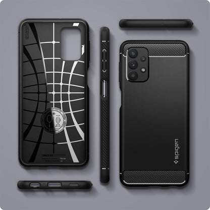 ACS03046 - Galaxy A32 5G Case Rugged Armor in Matte Black showing the back, inner, side, top and bottom