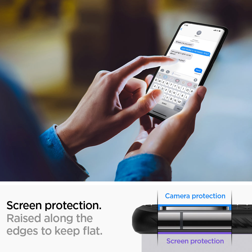 ACS00601 - Galaxy A51 Case Liquid Air in Matte Black screen protection . Raised along the edges to keep flat.