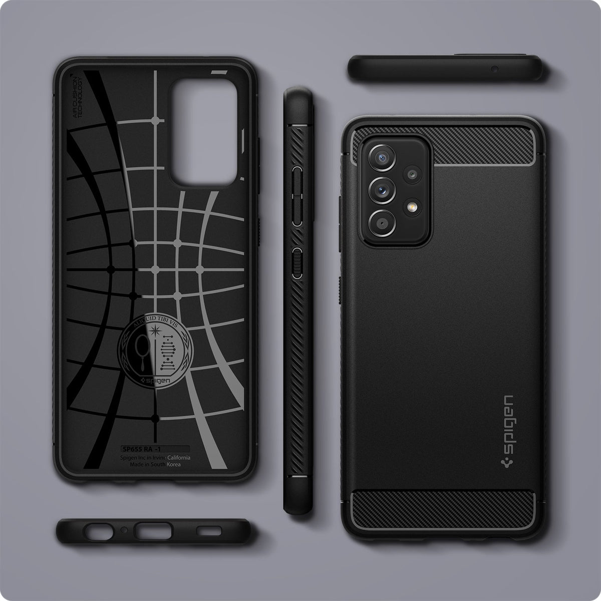 ACS06831 - Galaxy A25 5G Case Rugged Armor in Matte Black showing the back, inner, side, top and bottom