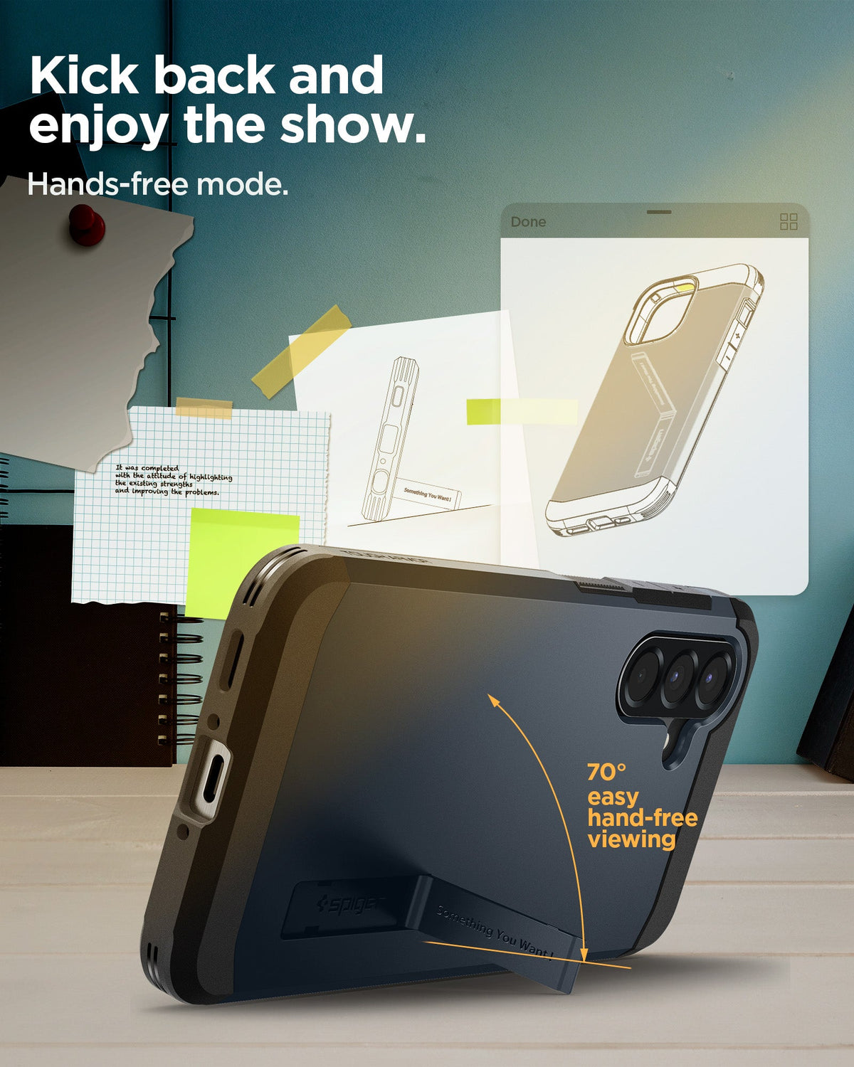 ACS09295 - Galaxy A56 5G Case Tough Armor in Metal Slate showing the 70 degrees easy hand-free viewing