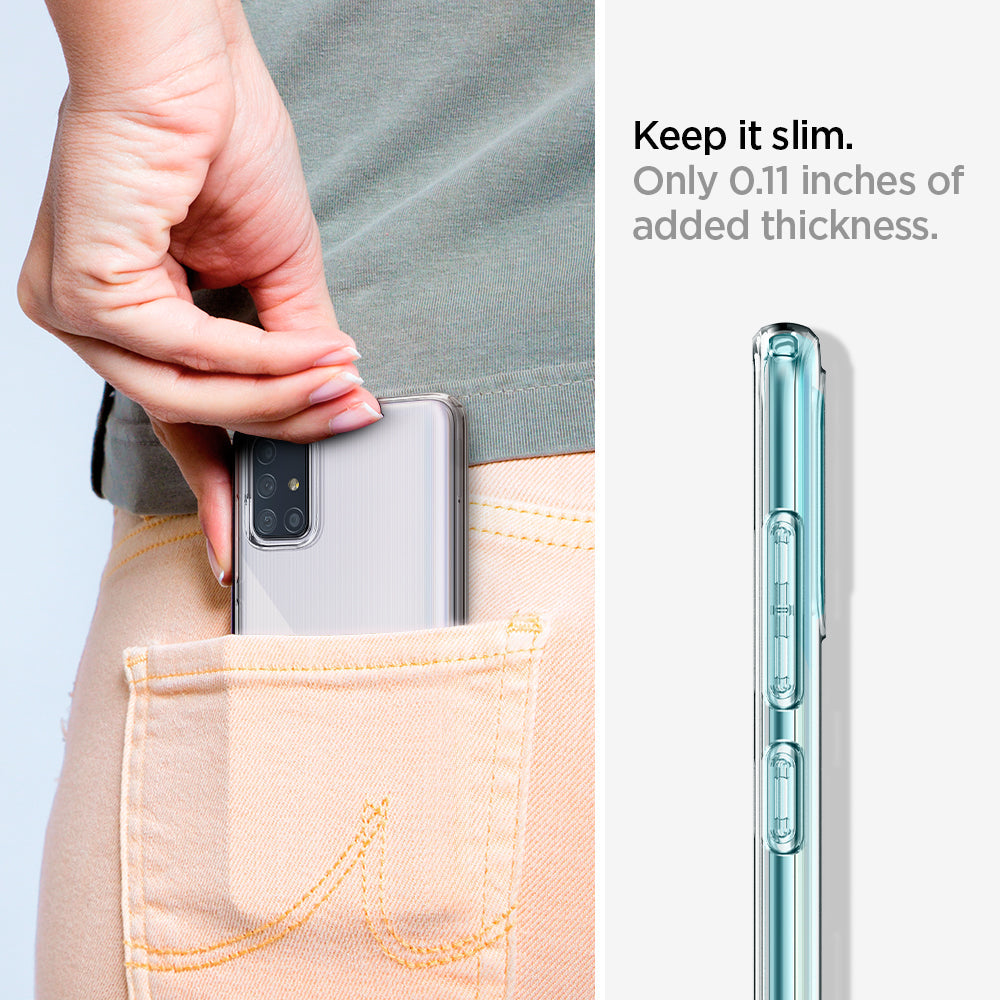 ACS00566 - Galaxy A71 Case Liquid Crystal in Crystal Clear keep it slim. Only 0.10 inches of added thickness.