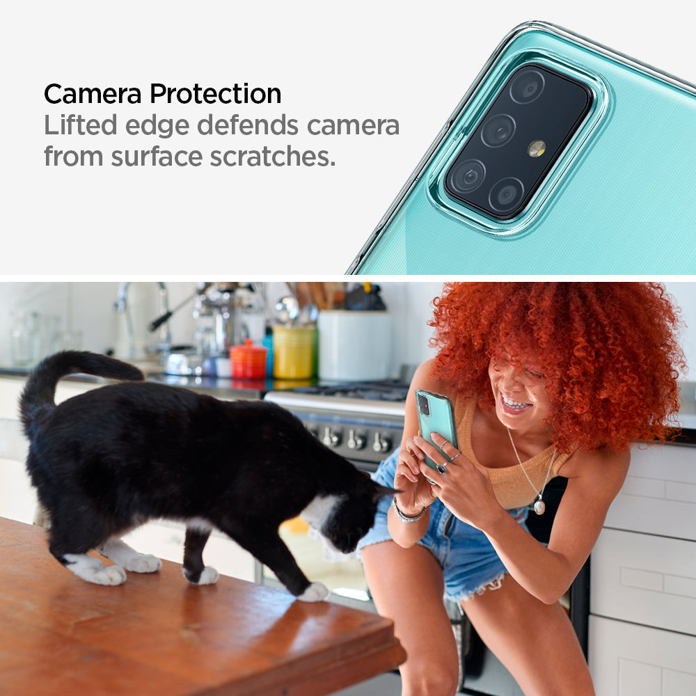 ACS00566 - Galaxy A71 Case Liquid Crystal in Crystal Clear camera protection. Lifted edge defend camera from surface scratches.