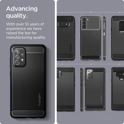ACS02324 - Galaxy A72 Case Rugged Armor in Matte Black showing the advancing quality. With over 10 years of experience we have raised the bar for manufacturing quality