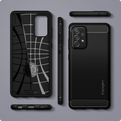 ACS02324 - Galaxy A72 Case Rugged Armor in Matte Black showing the back, inner, side, top and bottom