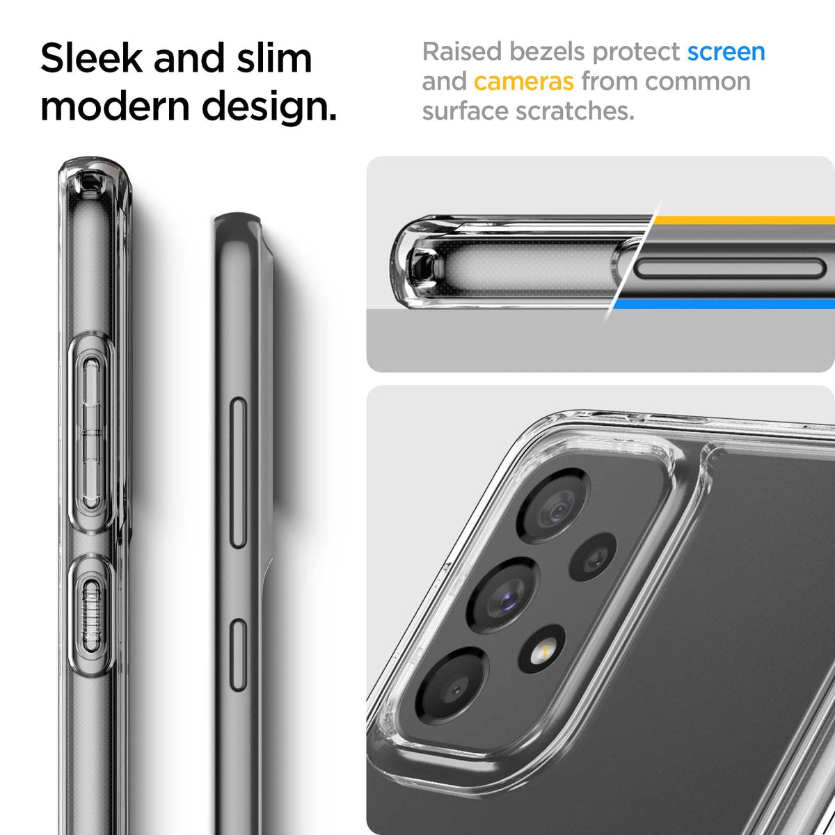 ACS04254 - Galaxy A73 5G Case Ultra Hybrid in Crystal Clear sleek and slim modern design. Raised bezels protect screen and cameras from common surface scratches.
