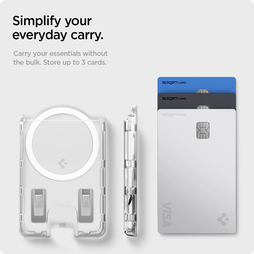 AFA09206 - Galaxy S25 Series Ultra Hybrid MagFit Wallet (MagFit) in Crystal Clear showing how to simply carry your essentials without the bulk can store up to 3 cards
