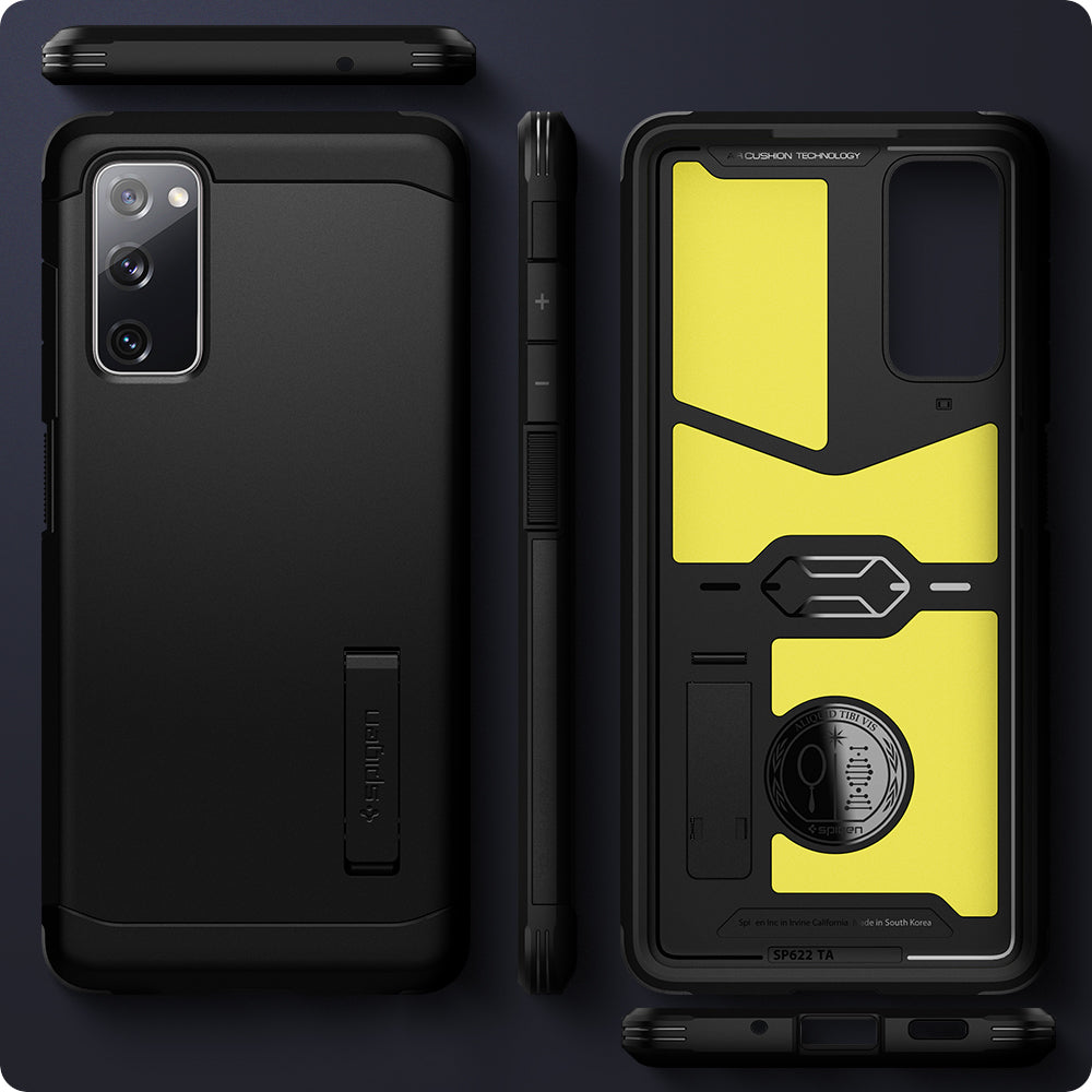 ACS02279 - Galaxy S20 FE Tough Armor Case in black showing front, back, side.