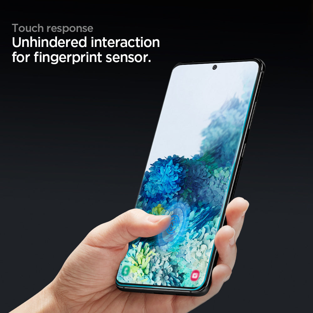 AFL00644 - Galaxy S20 Plus Neo Flex Solid HD Screen Protector touch response unhindered interaction for fingerprint sensor.