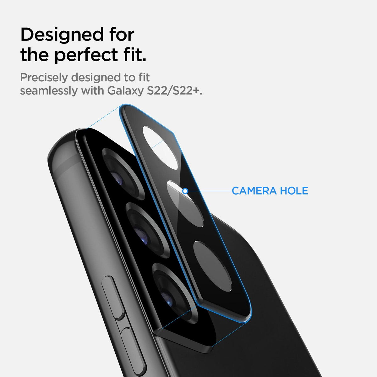 AGL04146 - Galaxy S22 5G Galaxy S22 Plus 5G Optik Lens Protector in black designed for the perfect fit. Precisely designed to fit seamlessly with galaxy S22, S22+.