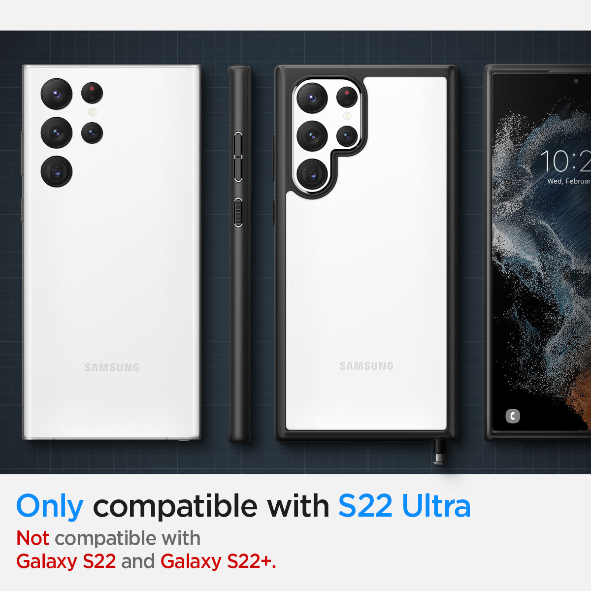 ACS03919 - Galaxy S22 Ultra 5G Case Ultra Hybrid in matte black only compatible with s22 ultra. not compatible with galaxy s22 and galaxy s22+.