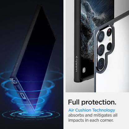 ACS03919 - Galaxy S22 Ultra 5G Case Ultra Hybrid in matte black full protection. Air cushion technology absorbs and mitigates all impacts in each corner.