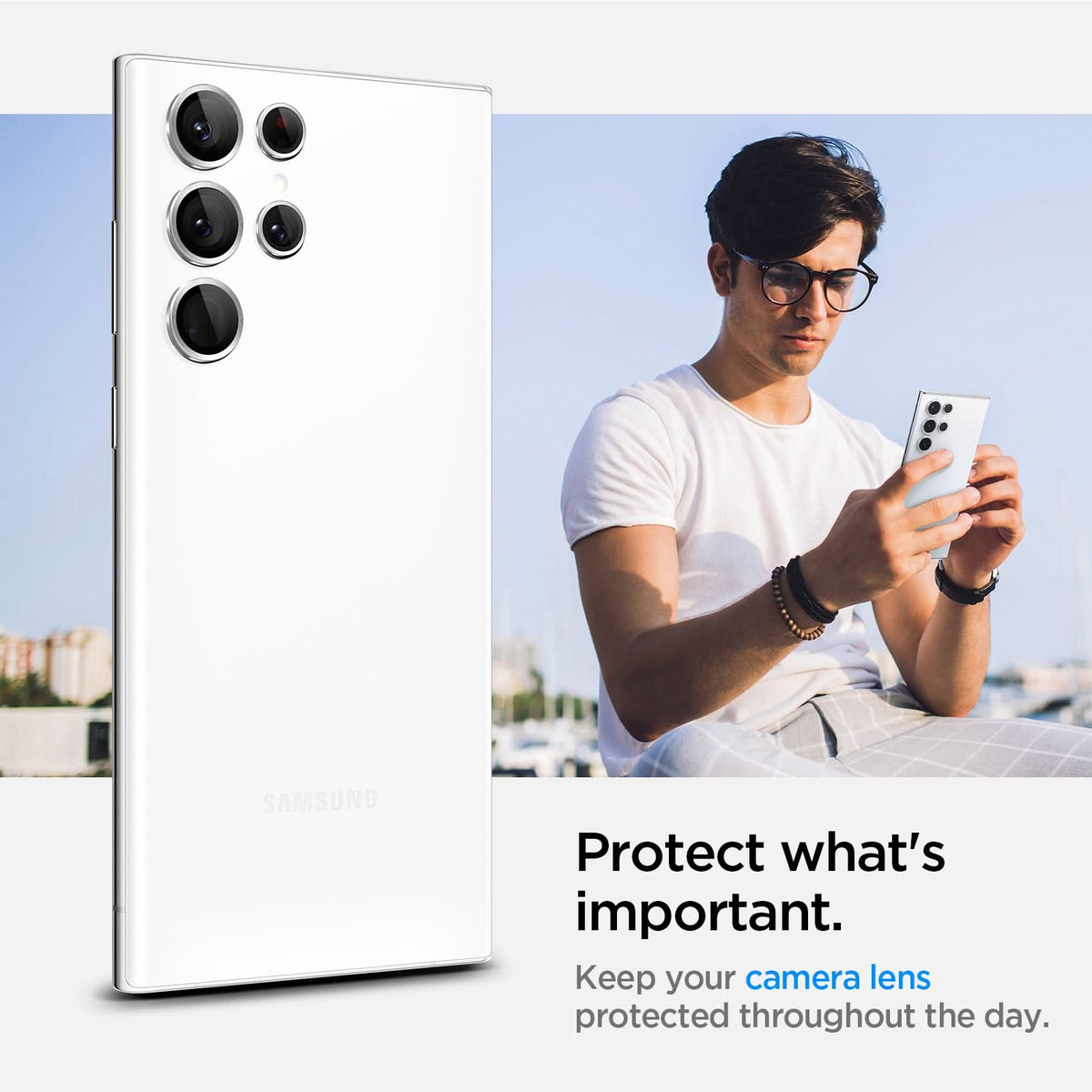 AGL04753 - Galaxy S22 Ultra EZ Fit Optik Pro Lens Protector Glass.tR in phantom white protect what' important. Keep your camera lens protected throughout the day.